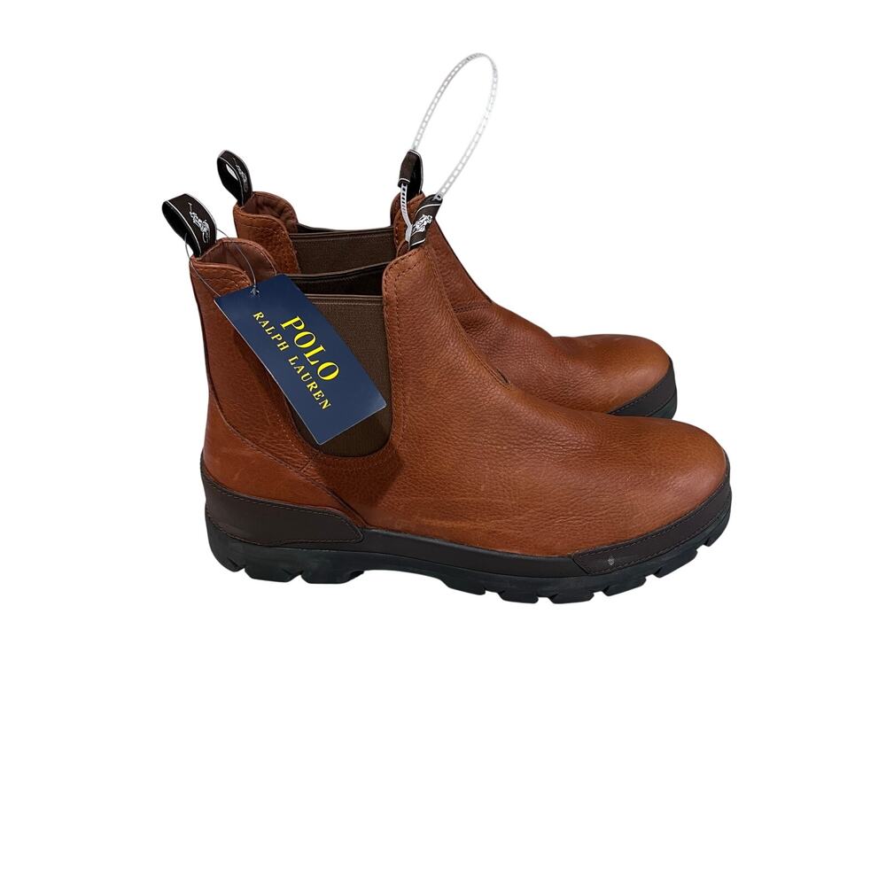 Polo Ralph Lauren Leather Chelsea Boots Brown Lug Sole Pull On Men’s Size 8 NWT
